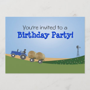 Blue Tractor Party Invitation