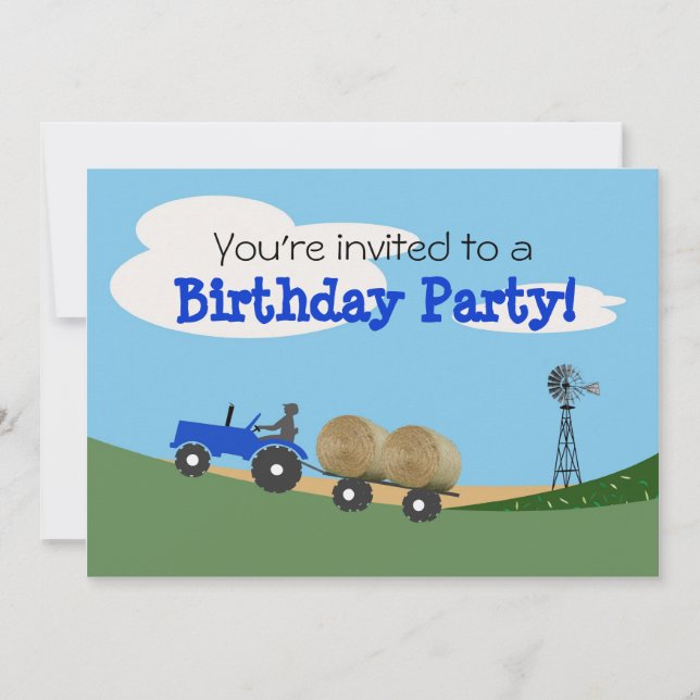 Blue Tractor Party Invitation (Front)