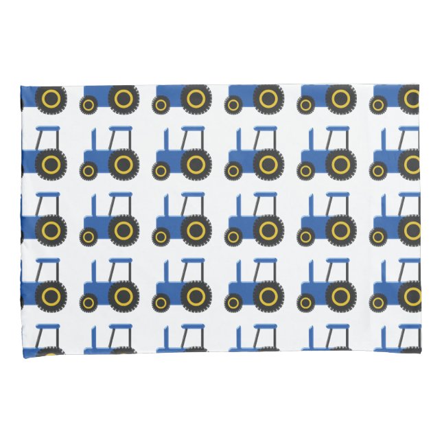 Blue Tractor Pattern Pillowcase (Front-Right)