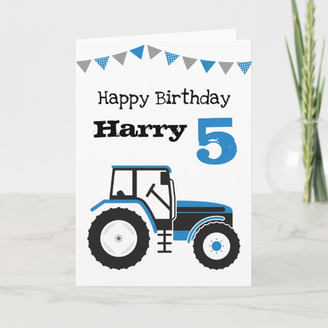 Blue Tractor Personalised Age Birthday Card (Front)