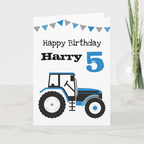 Blue Tractor Personalised Age Birthday Card