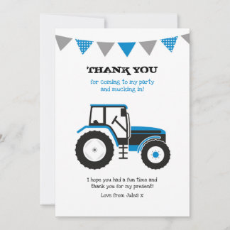 Blue Tractor Thank You Note Card