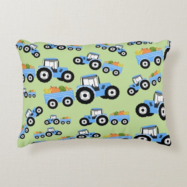 Blue Tractor Truck Farm Produce Accent Pillow (Front)