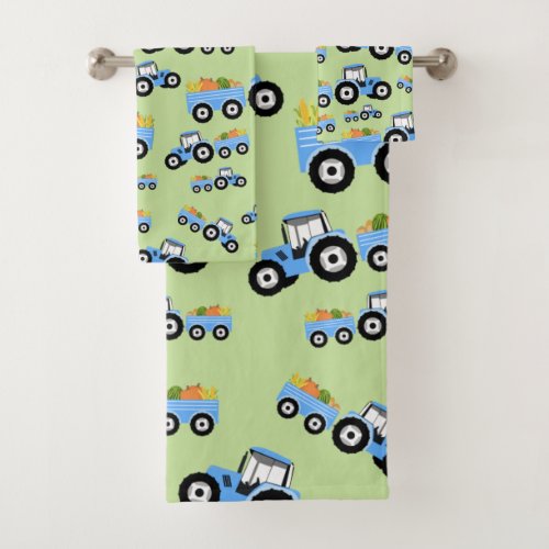 Blue Tractor Truck Farm Produce Bath Towel Set