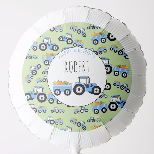 Blue Tractor Truck Farm Produce Birthday Balloon (Front)