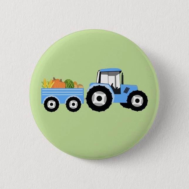 Blue Tractor Truck Farm Produce Button (Front)