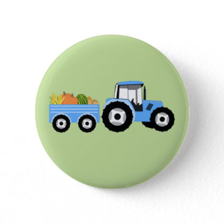 Blue Tractor Truck Farm Produce Button