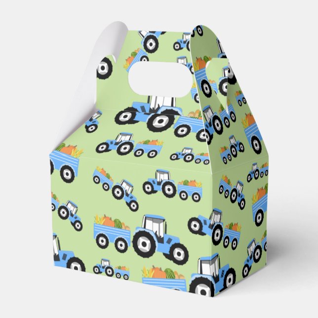 Blue Tractor Truck Farm Produce Favor Boxes (Front Side)