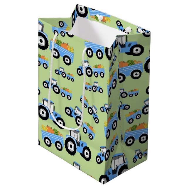 Blue Tractor Truck Farm Produce Medium Gift Bag (Front Angled)