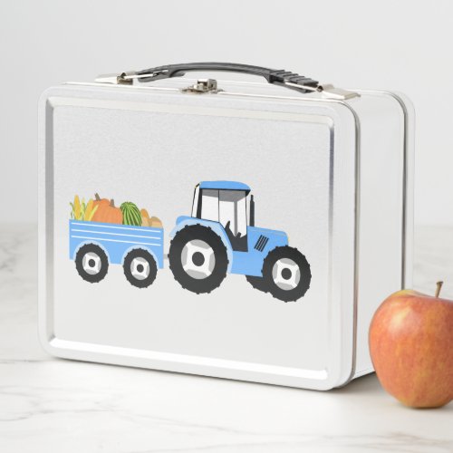 Blue Tractor Truck Farm Produce  Metal Lunch Box