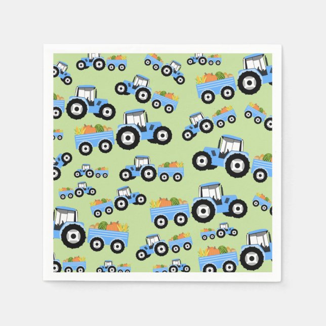 Blue Tractor Truck Farm Produce Napkins (Front)