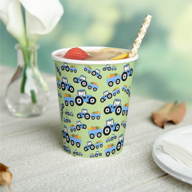 Blue Tractor Truck Farm Produce Paper Cups (Insitu)