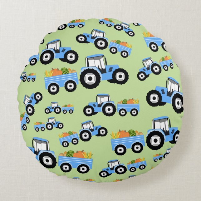 Blue Tractor Truck Farm Produce  Round Pillow (Front)