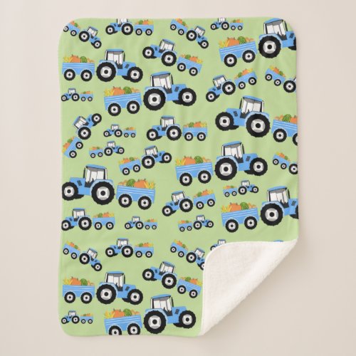 Blue Tractor Truck Farm Produce Sherpa Blanket