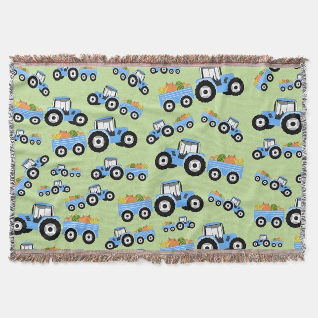 Blue Tractor Truck Farm Produce Throw Blanket (Front)