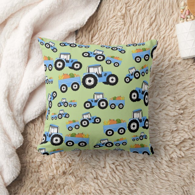 Blue Tractor Truck Farm Produce Throw Pillow (Blanket)