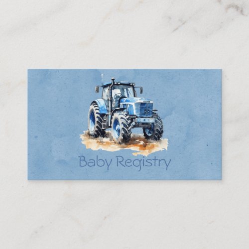 Blue Tractor Watercolor Boy Baby Registry Enclosure Card