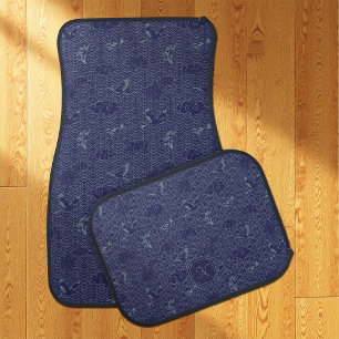 Blue Traditional Japanese Wave Seigaiha Monogram Car Floor Mat