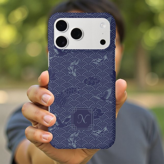 Blue Traditional Japanese Wave Seigaiha Monogram Case-Mate iPhone Case (Creator Uploaded)