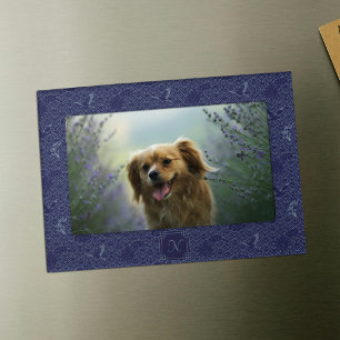 Blue Traditional Japanese Wave Seigaiha Monogram Magnetic Frame