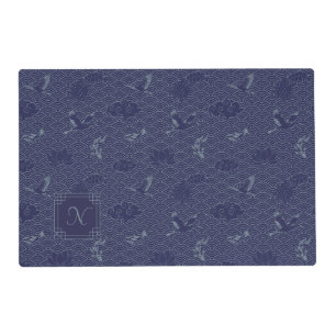 Blue Traditional Japanese Wave Seigaiha Monogram Placemat