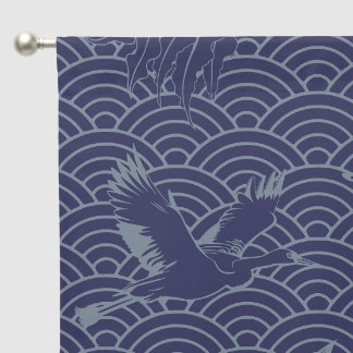 Blue Traditional Japanese Wave Seigaiha Pattern Blackout Curtains
