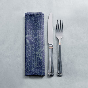 Blue Traditional Japanese Wave Seigaiha Pattern Cloth Napkin