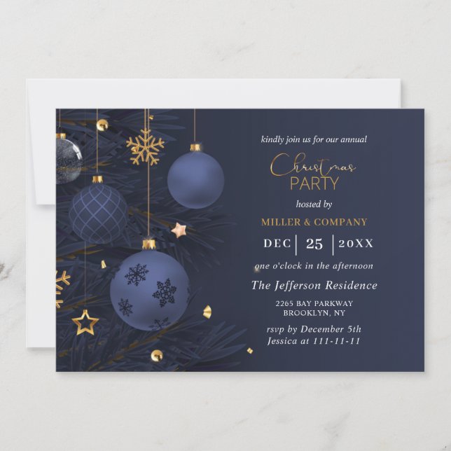 Blue Traditional Merry Christmas Holiday Party Invitation (Front)