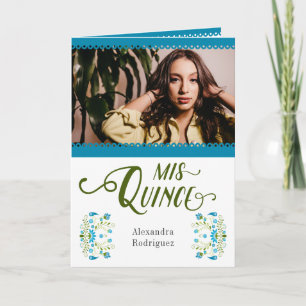 Blue Traditional Mexican Floral Photo Quinceanera Invitation