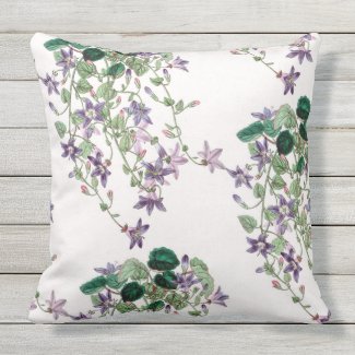 Blue Trailing Flowers Outdoor Throw Pillow 20x20