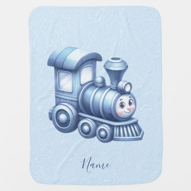 Blue Train Baby Blanket (Front)