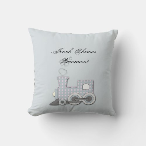 Blue Train Baby Keepsake Pillow