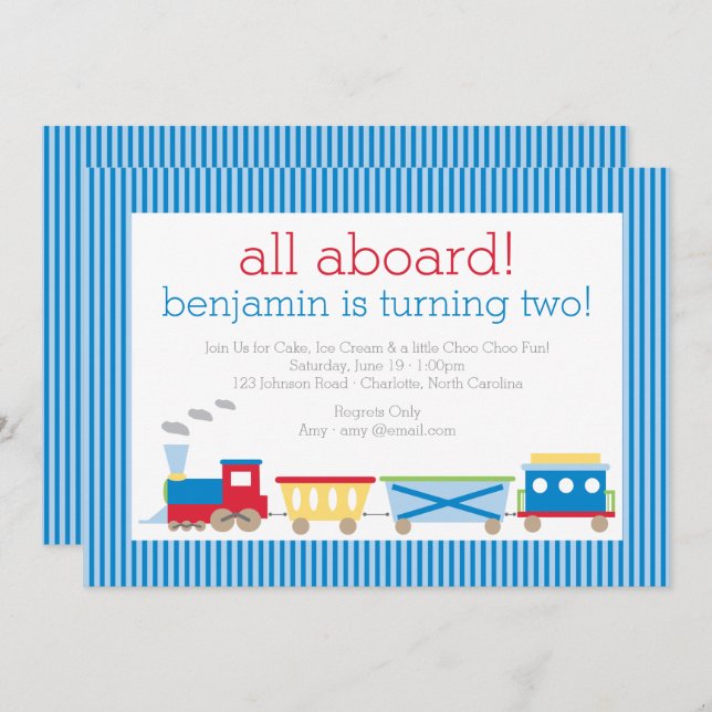 Blue Train Birthday Invitation (Front/Back)