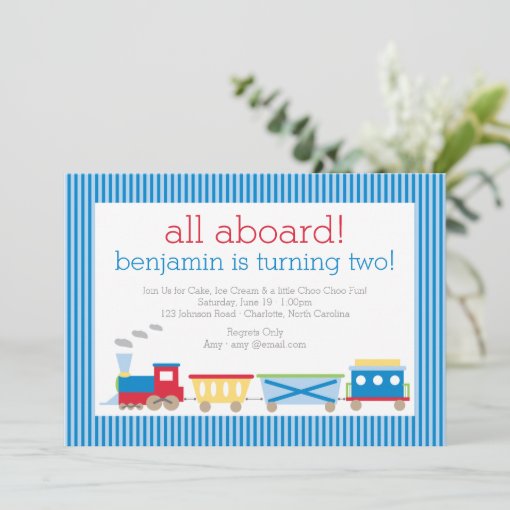 Blue Train Birthday Invitation | Zazzle