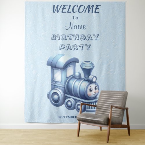 Blue Train Birthday Party Backdrop