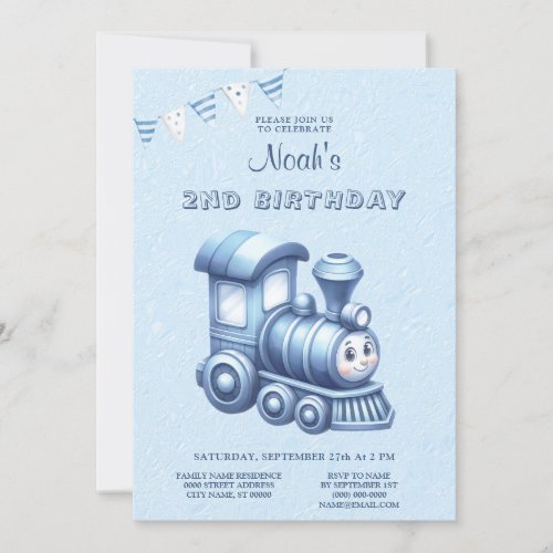 Blue Train Birthday Party Invitation