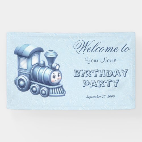 Blue Train Birthday Welcome Banner