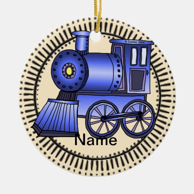 Blue Train Ceramic Ornament (Front)