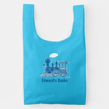 Blue Train Customized Name Boys Book Bag by Mylittleeden at Zazzle