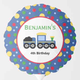 Blue Train Engine and Coal Car Birthday  Balloon