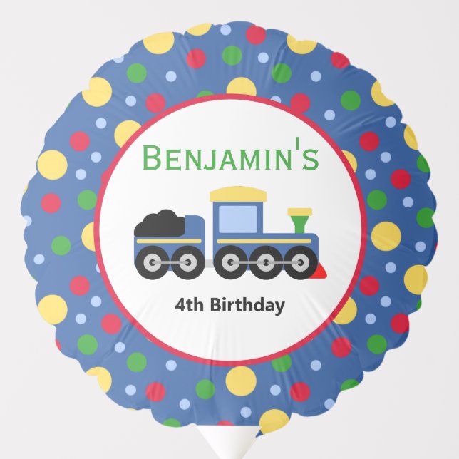 Blue Train Engine and Coal Car Birthday  Balloon (Front)