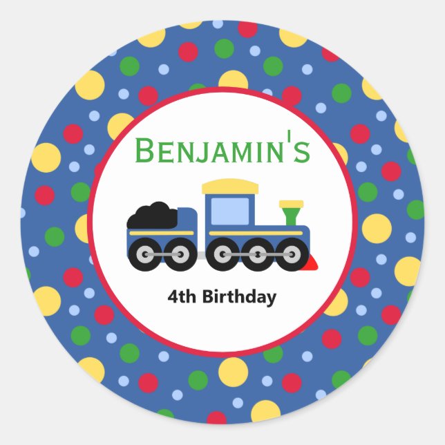 Blue Train Engine and Coal Car Birthday  Classic Round Sticker (Front)