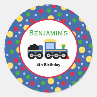 Blue Train Engine and Coal Car Birthday Classic Round Sticker
