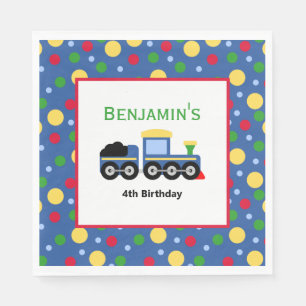 Blue Train Engine and Coal Car Birthday  Napkins
