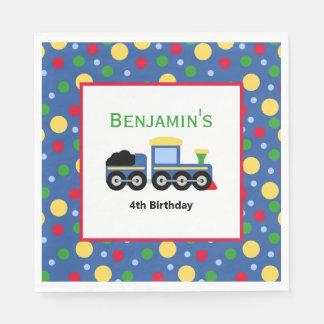 Blue Train Engine and Coal Car Birthday Napkins