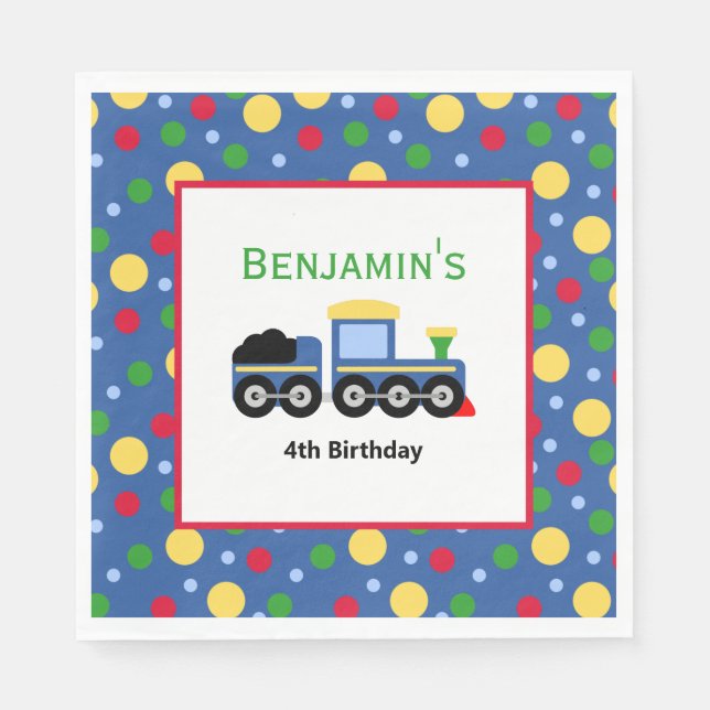 Blue Train Engine and Coal Car Birthday  Napkins (Front)