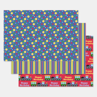 Blue Train Engine and Coal Car Birthday Wrapping Paper Sheets
