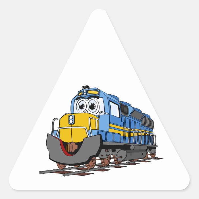Blue Train Engine Cartoon Triangle Sticker