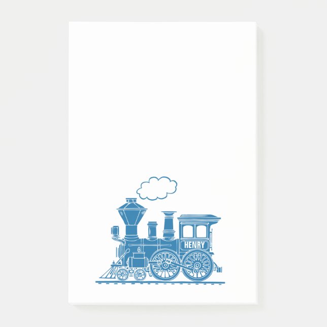 Blue train named graphic post it notes (Front)