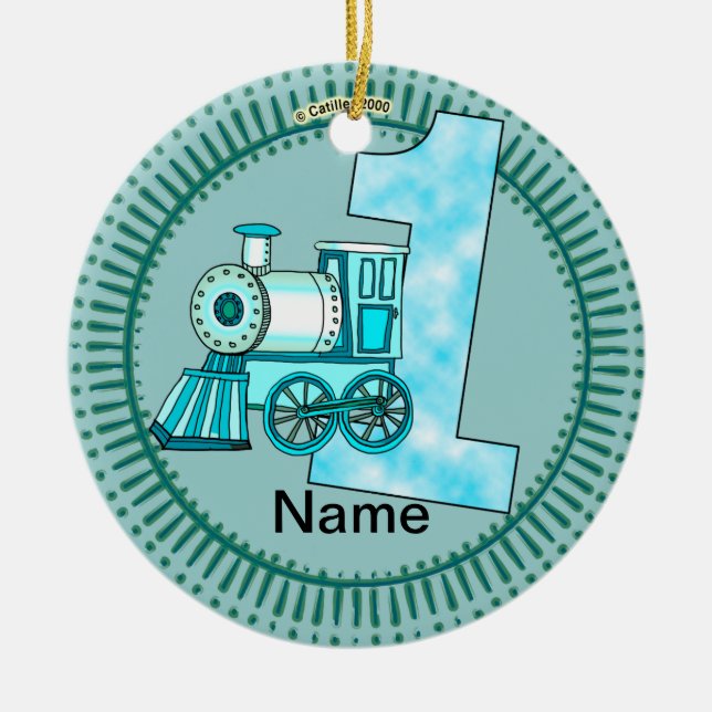 Blue Train Number 1 Ceramic Ornament (Front)